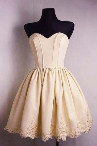 Vestidos de fiesta de satén sin mangas con escote corazón y corte en A con apliques de encaje PD081