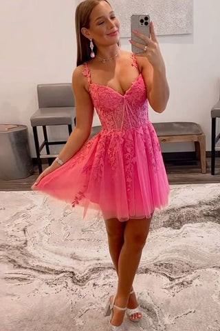 Vestidos de fiesta de bienvenida sin mangas con tirantes finos, escote corazón y apliques, corte en A