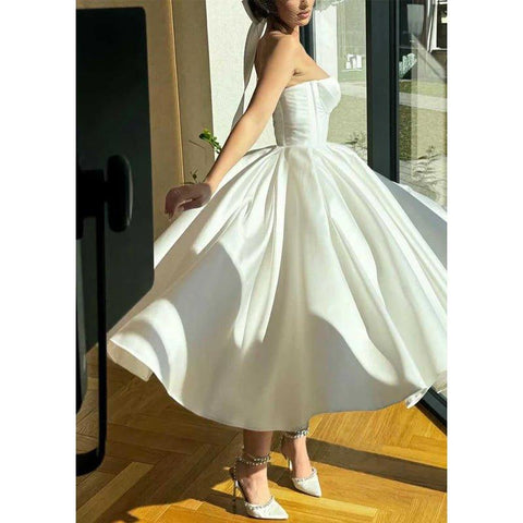 Vestido de fiesta de corte imperio, sin tirantes, corte en A, escote corazón 