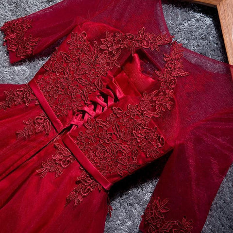 Vestidos de fiesta de tul corte A, escote redondo, vestidos cortos/mini rojos para baile de graduación PD049