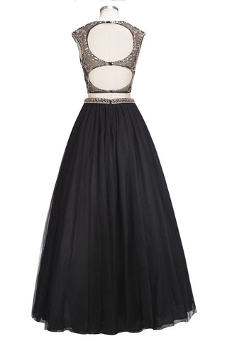 Robes de bal trapèze deux pièces longues sans manches, grandes tailles, à motifs de cristaux