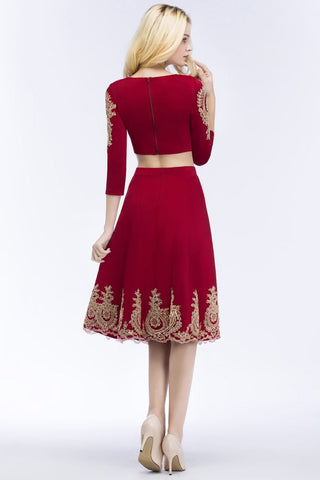 Vestidos de fiesta de dos piezas de corte A, tallas grandes, largo hasta la rodilla, mangas largas con apliques