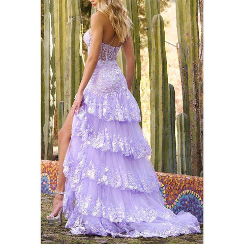 A Line Unique One Shoulder Sequins Lace Appliques Long Prom Dress
