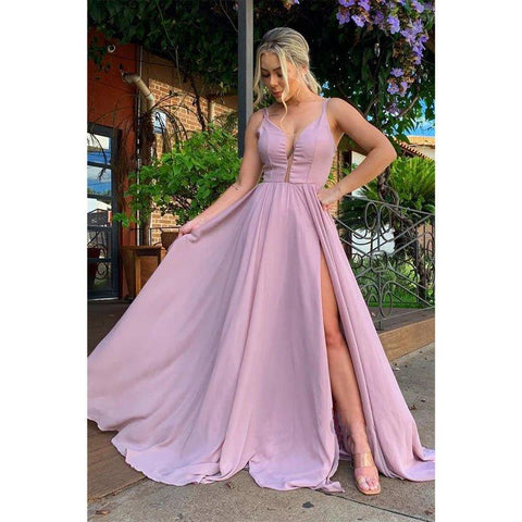 Robe de demoiselle d'honneur en mousseline de soie à col en V et coupe trapèze pour mariage, robe de soirée longue et formelle 