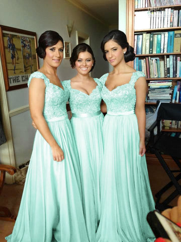 A-line V Neck Chiffon Bridesmaid Dress with Appliques