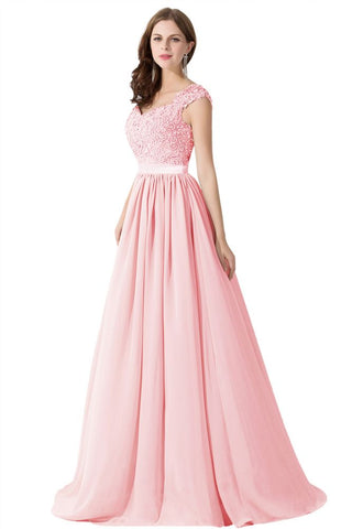 A-line V Neck Chiffon Bridesmaid Dress with Appliques