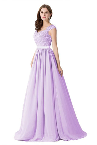 A-line V Neck Chiffon Bridesmaid Dress with Appliques