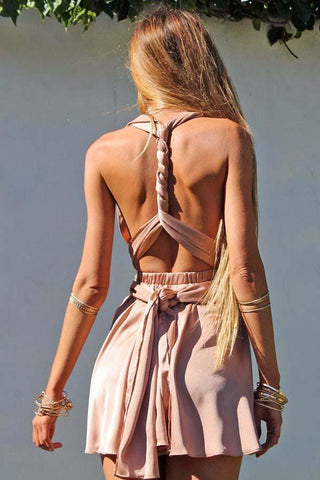 Robe courte verte de bal de promo, coupe trapèze, col en V, style convertible