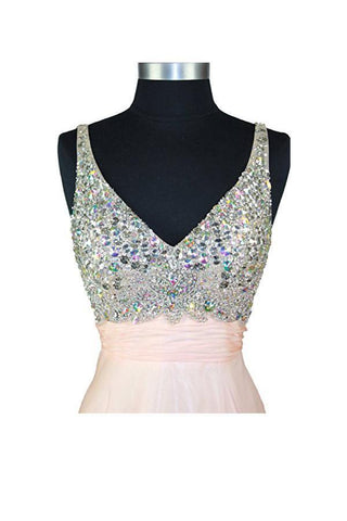 A Line V-neck  Formal Chiffon Prom Dress With Beading  PG257