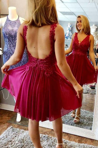 Vestido de fiesta corto sin espalda con escote en V y corte en A PD401