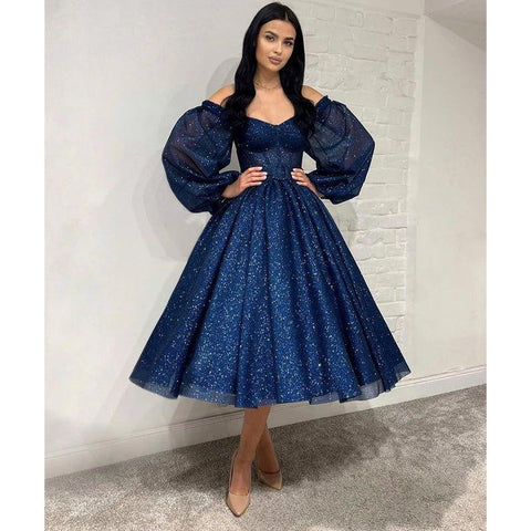 A Line V Neck Long Sleeves Sparkly Prom Dress Short Homecoming Dress