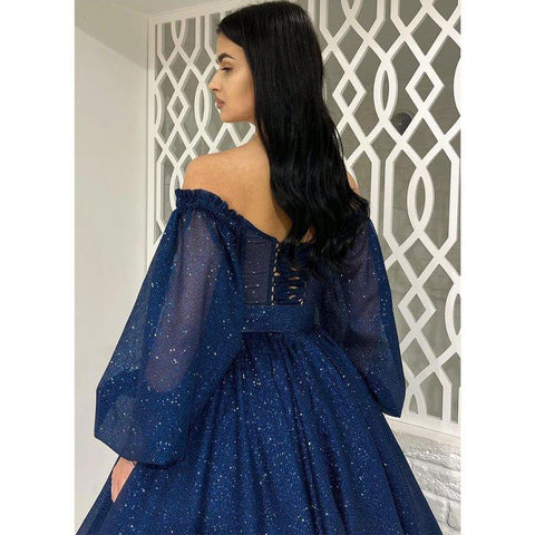 A Line V Neck Long Sleeves Sparkly Prom Dress Short Homecoming Dress