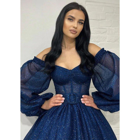 A Line V Neck Long Sleeves Sparkly Prom Dress Short Homecoming Dress