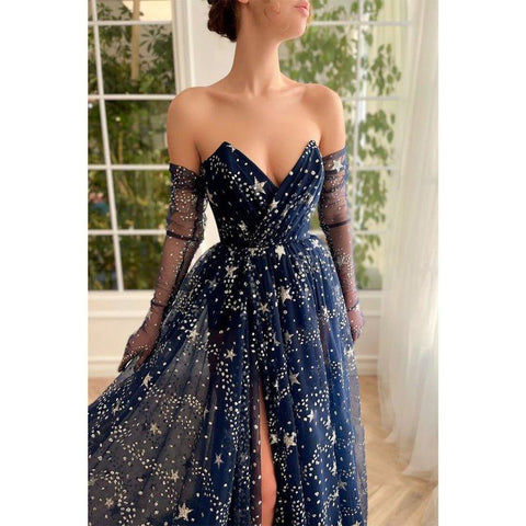 Robe de bal trapèze à col en V et plis en tulle scintillant 