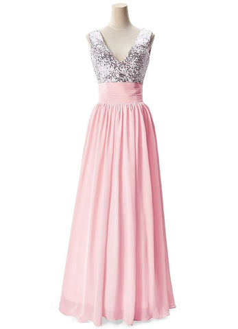 A-line V-neck Sequined Chiffon Party Dress