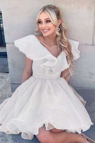 A Line V Neck Organza Ruffles Homecoming Dress