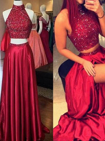 Vestidos de fiesta de corte A/elegantes, de cuello alto y sin mangas, en tafetán satinado tipo seda.