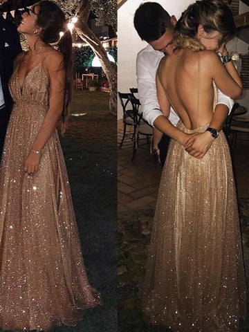 Vestidos de graduación elegantes de corte A, con escote en V, sin mangas y hasta el suelo, de tul con lentejuelas.