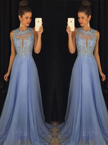 A-Line/Elegant Sleeveless Applique Chiffon Scoop Prom Dresses