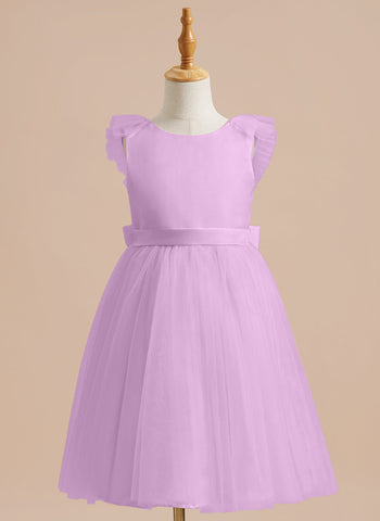 A-line Satin Tulle Knee-length Flower Girl Dress