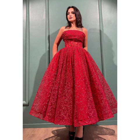 Vestido de fiesta glamuroso y dramático, corte A, estampado, hombros descubiertos, sin mangas