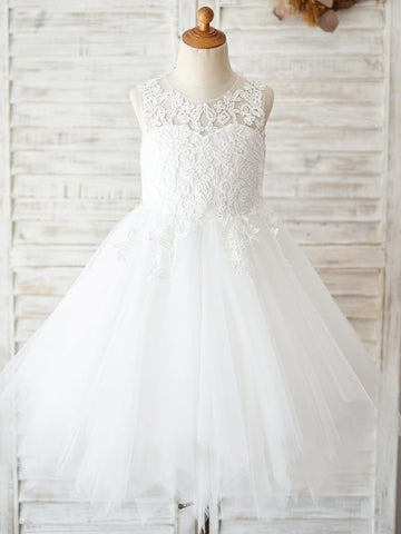 A-line Tulle Knee-length First Communion Flower Girl Dress