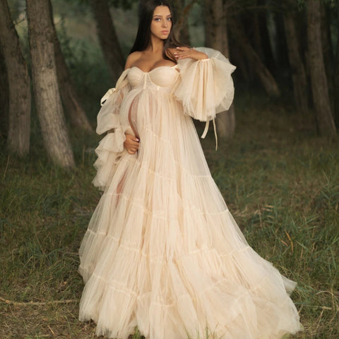 Pleated tulle pregnant women's dress, pregnant women's photography props dress baby shower dress
