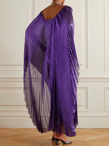 Vestidos largos de noche con mangas murciélago plisadas y hombros descubiertos 