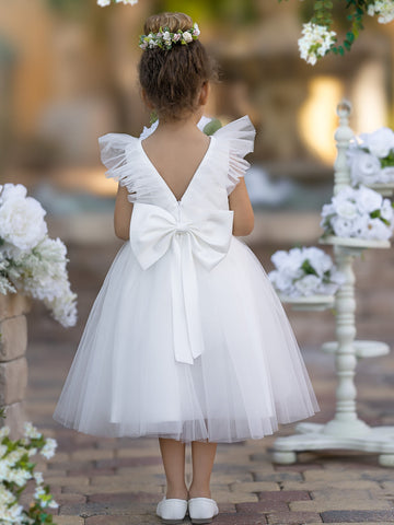 A-line Satin Tulle Knee-length Flower Girl Dress