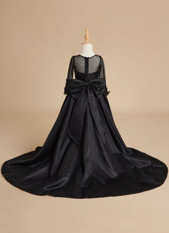 Ball-Gown/Princess Satin Sweep Train Black Dress