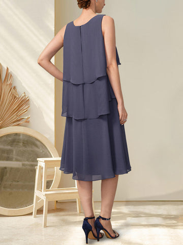 A-line Scoop Knee-Length Chiffon Mother of the Bride Dress With Beading