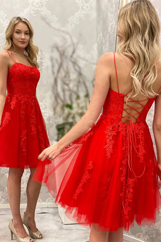 Spaghetti Straps Short Prom Dress with Appliques