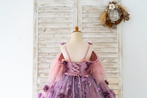 Ball-Gown/Princess 3D Flower Tulle Floor-length Dress