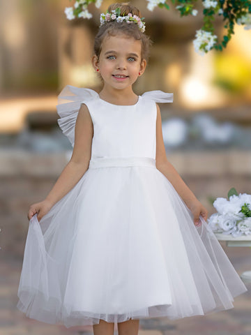 A-line Satin Tulle Knee-length Flower Girl Dress