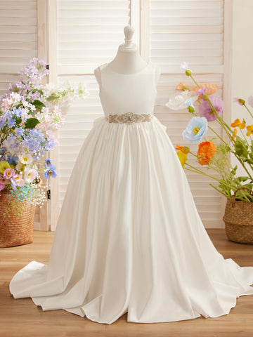 Ball-Gown/Princess Satin Sweep Train Flower Girl Dress