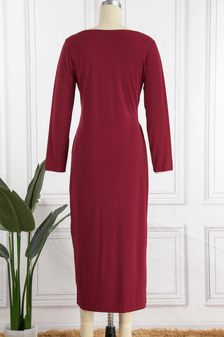 Robe de soirée élégante unie à fente et col en V (4 couleurs) 