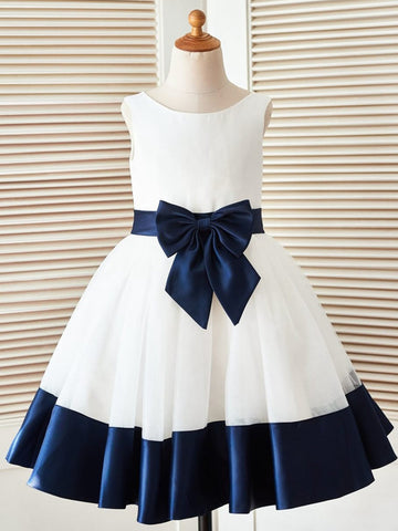 Ball-Gown/Princess Satin Tulle Knee-length Flower Girl Dress