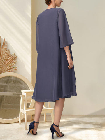 A-line Scoop Knee-Length Chiffon Mother of the Bride Dress With Beading