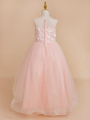 Ball-Gown/Princess Tulle Asymmetrical Pink Flower Girl Dress