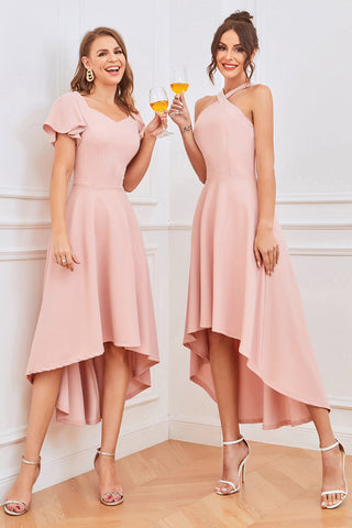 A Line Halter High Low Homecoming Dress