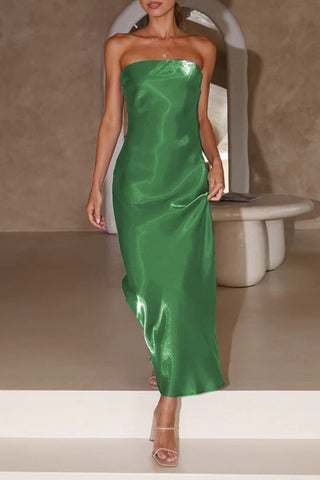 Robes de soirée bustier en soie unie et brillante, style célébrités (5 couleurs) 