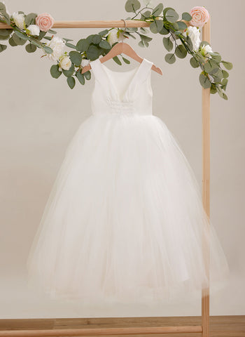 Ball-Gown/Princess Satin Tulle Ankle-length Dress