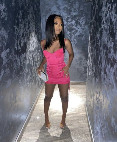 Vestido corto de tirantes finos, lindo vestido para fiesta de bienvenida Y25