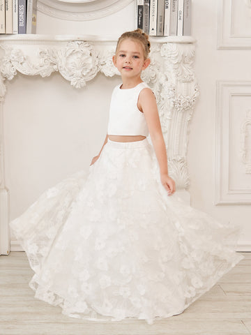 A-line Lace Satin Floor-length Ivory Dress (010146741)