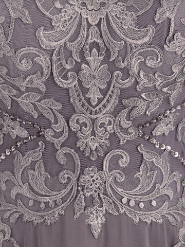 A-line Boat Neck Illusion Asymmetrical Chiffon Lace Mother of the Bride Dress With Sequins Beading