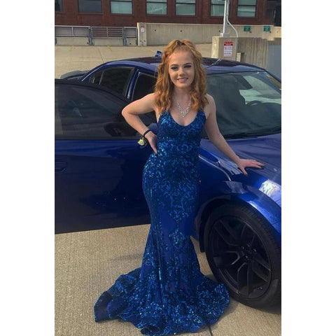 Robe de soirée sirène sexy et sexy, col en V, sans manches, fendue, paillettes