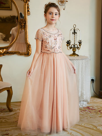 A-line Chiffon Floor-length Pink Flower Girl Dress