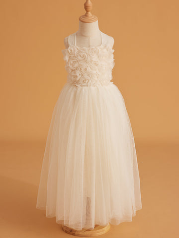 Enchanted Garden Girl Baby Toddler 3D Flower Embellishment Floral Applique Tulle Bow Dress