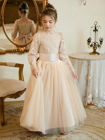 A-line Tulle Ankle-length Flower Girl Dress