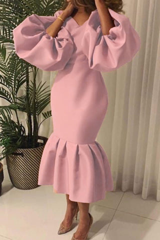 Robe de soirée basique unie sexy à col en V 